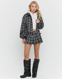 Grauer Karierter Plissee Mini Skort | TALLY WEiJL