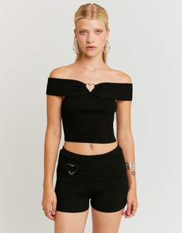Schwarze gestrickte Shorts mit besonderem Detail | TALLY WEiJL