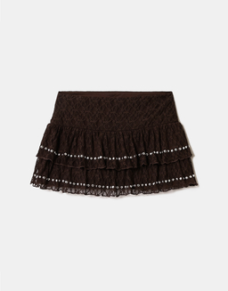 Brauner Spitzen Mini Skort | TALLY WEiJL