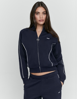 Marineblaues Oversize Sweatshirt mit Zip und Kontrastpaspeln | TALLY WEiJL