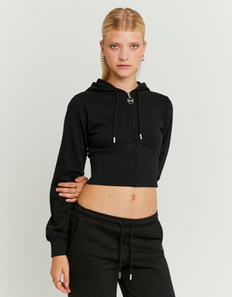 Black Cropped Zip Up Hoodie | TALLY WEiJL