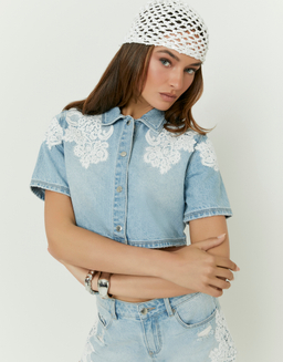 Blue Denim Lace Shirt | TALLY WEiJL