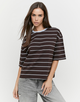 T-Shirt Oversize Rayé Marron | TALLY WEiJL
