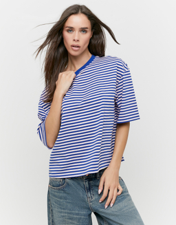 T-Shirt Oversize Rayé Bleu | TALLY WEiJL