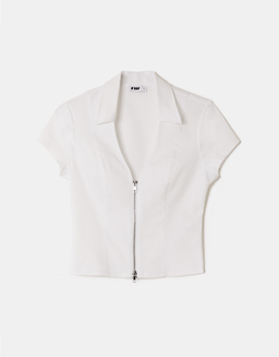 White Zip-Up Polo T-Shirt | TALLY WEiJL