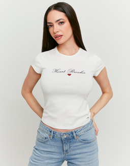 White Printed Cotton T-Shirt | TALLY WEiJL