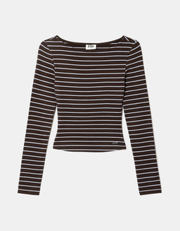 Maglia marrone a righe aderente a maniche lunghe | TALLY WEiJL