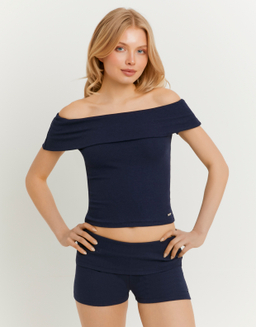 Blue Boat Neck T-shirt | TALLY WEiJL
