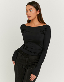 Black Asymmetric Long Sleeve Top | TALLY WEiJL