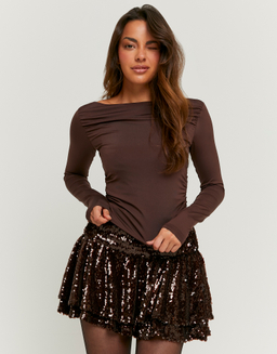 Brown Asymmetric Long Sleeve Top | TALLY WEiJL