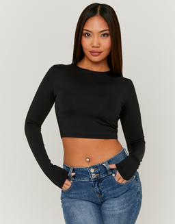 T-shirt basic nera a maniche lunghe | TALLY WEiJL
