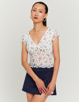 Top Bianco in Pizzo con Stampa Floreale | TALLY WEiJL