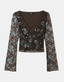 Brown Floral Lace Top | TALLY WEiJL