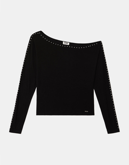Black Asymmetric Top with Studs | TALLY WEiJL