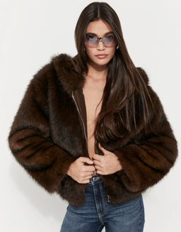 Brown Hooded Faux Fur Zip Up Jacket | TALLY WEiJL