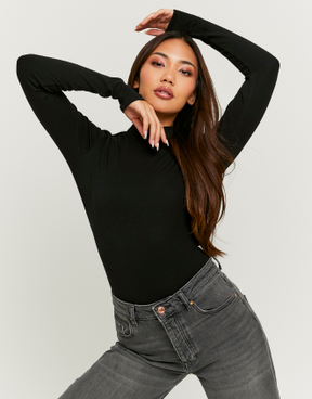 Black Basic Ribbed Cotton Bodysuits | TALLY WEiJL