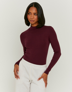 Burgunder Basic Bodysuit mit High Neck Kragen | TALLY WEiJL