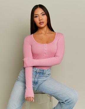 Pink Buttoned Long Sleeve Bodysuit | TALLY WEiJL