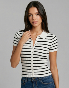 Cardigan Rayé Boutonné en Maille Col Polo | TALLY WEiJL