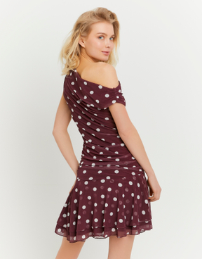 Robe Mini à Pois Bordeaux avec Volants | TALLY WEiJL