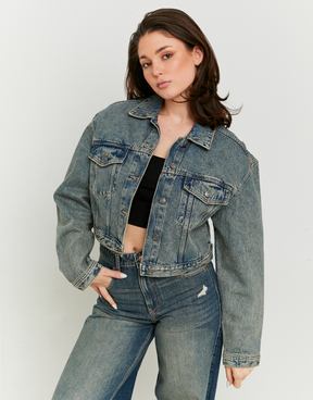 Blaue Cropped Denim Jacke | TALLY WEiJL
