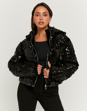 Black Sequined Padded Jacket | TALLY WEiJL