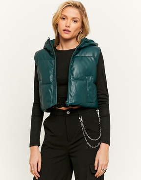 Grüne Ärmellose Steppjacke mit Kapuze | TALLY WEiJL