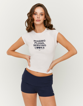 Blue Mid-Waist Cotton Shorts | TALLY WEiJL