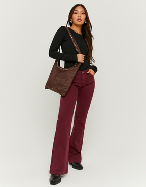 Burgundy Low Waist Flare Trousers | TALLY WEiJL