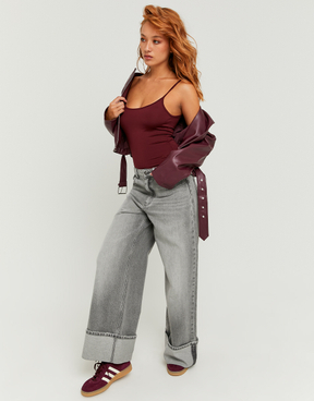 Graue Jeans mit mittlerer Taille und weitem Bein | TALLY WEiJL