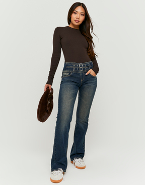 Blue Mid Waist Flare Jeans | TALLY WEiJL