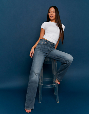 Blue High Waist Straight Leg Jeans | TALLY WEiJL