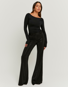 Black Rhinestone Flare Trousers | TALLY WEiJL