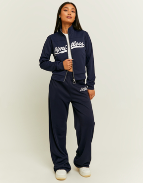 Blue Embroidered Wide Leg Joggers | TALLY WEiJL