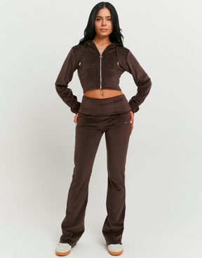 Brown Velvet Mid Waist Jogger | TALLY WEiJL