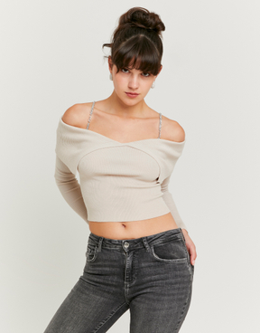 Beige Knitted Jumper With Strass | TALLY WEiJL