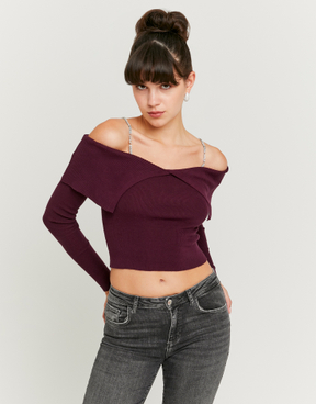 Burgundy Knitted Jumper With Strass | TALLY WEiJL