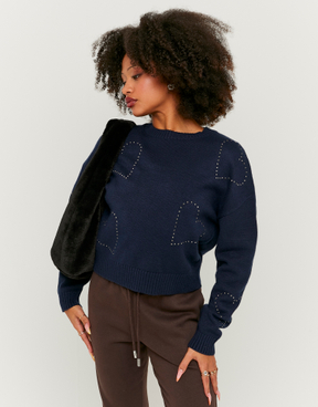 Maglione Blu a maglia con Strass | TALLY WEiJL