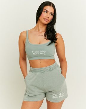 Khaki Printed Sweat Shorts | TALLY WEiJL