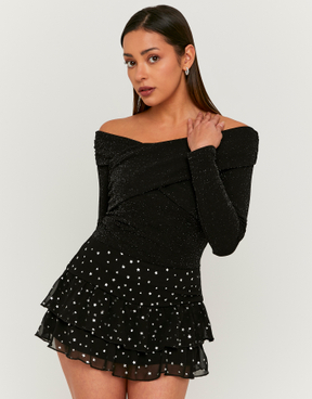 Skort Nera con Stampa di Stelle | TALLY WEiJL