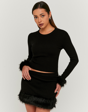 Black Knitted Skirt with Fur Trim | TALLY WEiJL