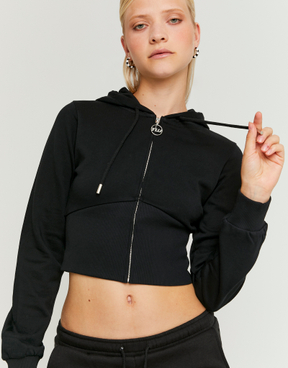 Schwarzer kurzer Zip-Up Hoodie | TALLY WEiJL