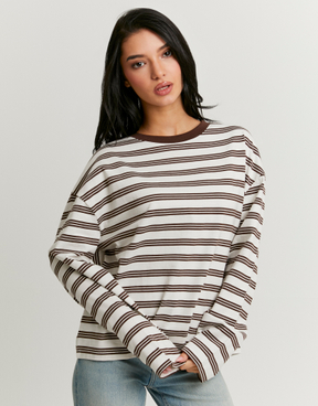 T-shirt marrone a righe a maniche lunghe | TALLY WEiJL