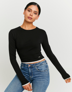 T-shirt basic nera a maniche lunghe | TALLY WEiJL