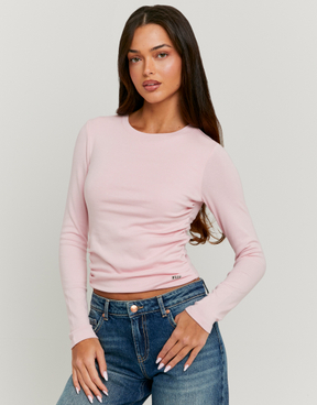 T-Shirt Drapé Rose à Manches Longues | TALLY WEiJL