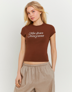 T-shirt marrone in cotone con stampa | TALLY WEiJL