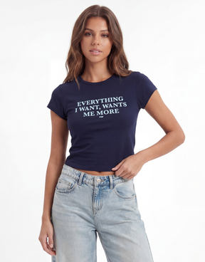 T-Shirt Blu Aderente Stampata | TALLY WEiJL