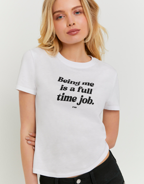 T-shirt bianca in cotone con stampa | TALLY WEiJL