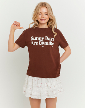 Braunes bedrucktes Baumwoll-T-Shirt | TALLY WEiJL