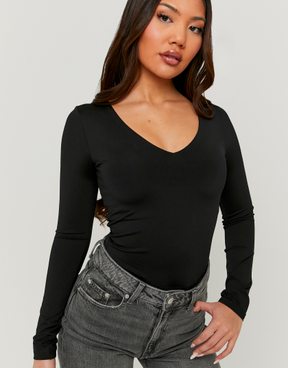 T-Shirt Basica Nera a Maniche Lunghe | TALLY WEiJL